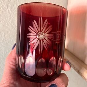 Vintage Bohemian Ruby Red Cut-to-Clear Daisy Tumbler – Czech Crystal Hand Cut